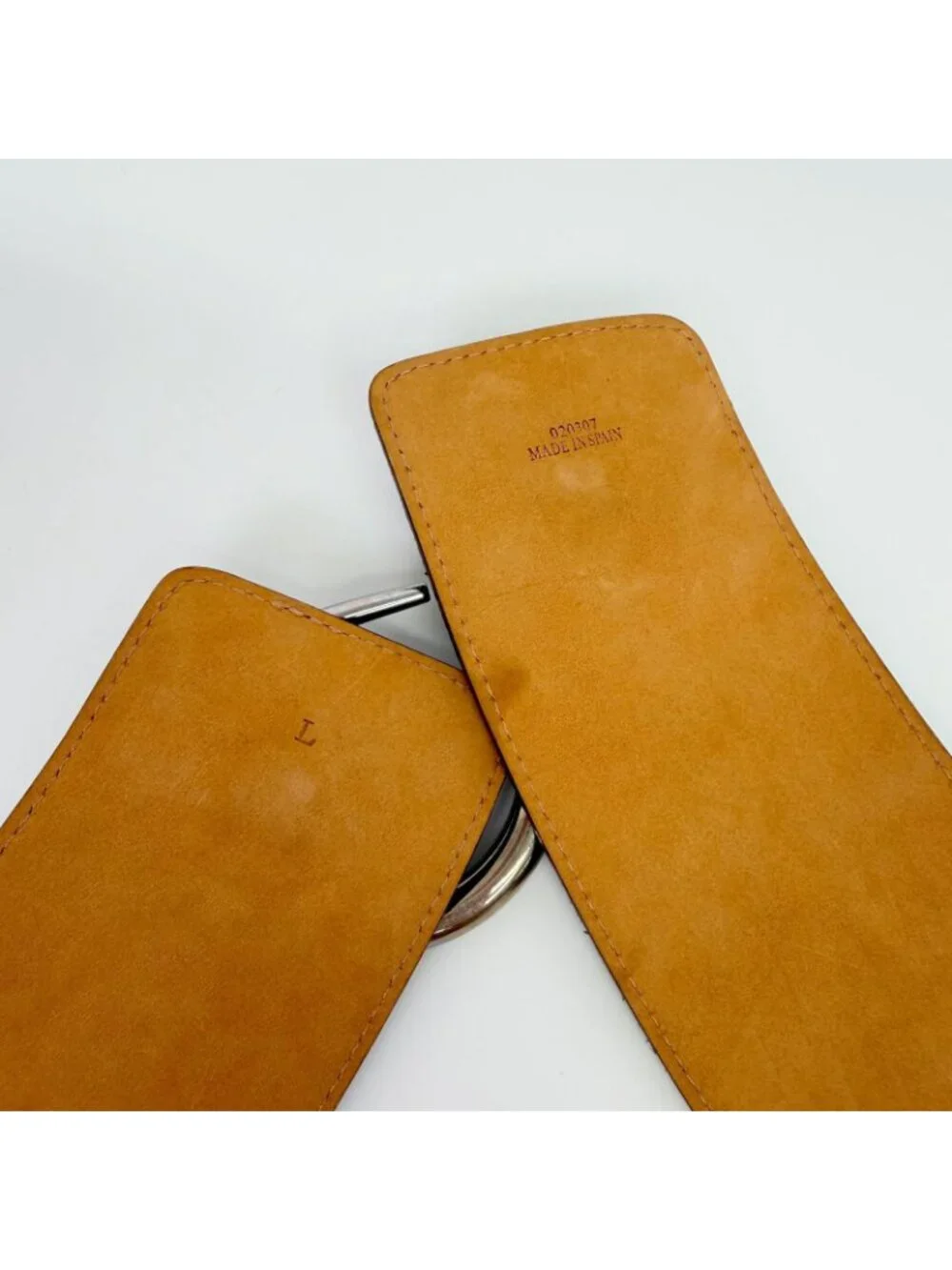 Loewe Suede Wide Hook Buckle Belt Brown Silver Vintage